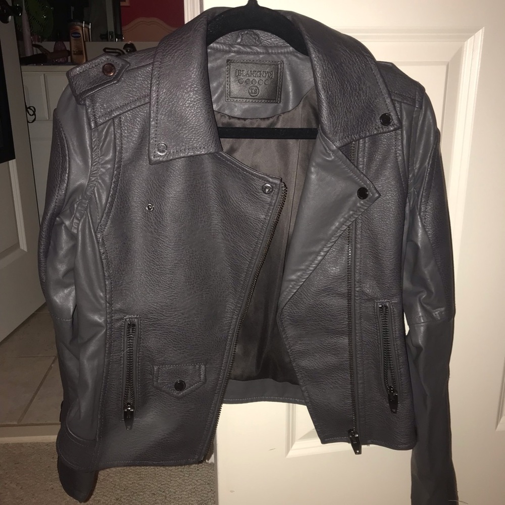 BlankNYC grey leather moto jacket
